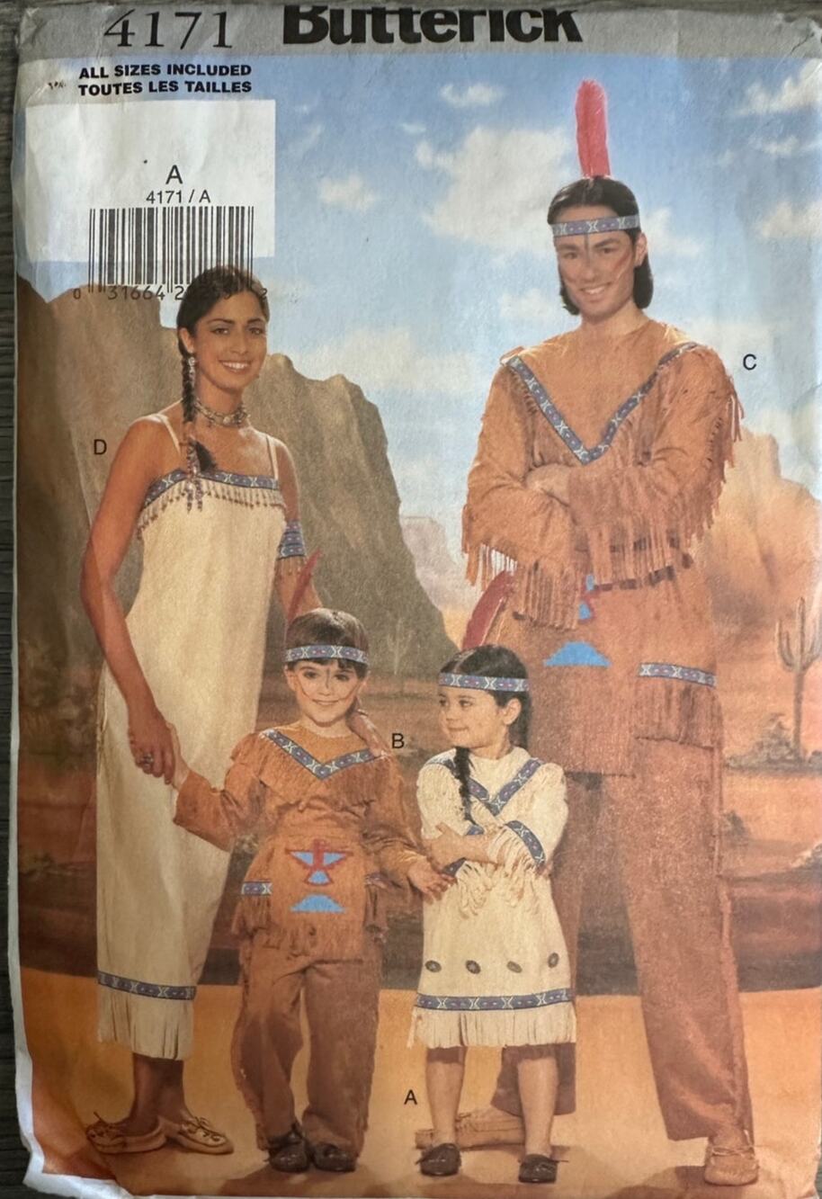 Butterick Pattern Costume American Indian Indigenous 4171 Adult Child UNCUT